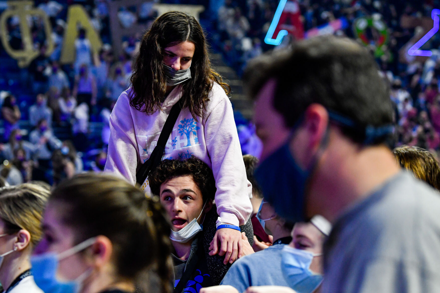 THON 2022, Ian O'Neill holds Meghan Fainor on his shoulders